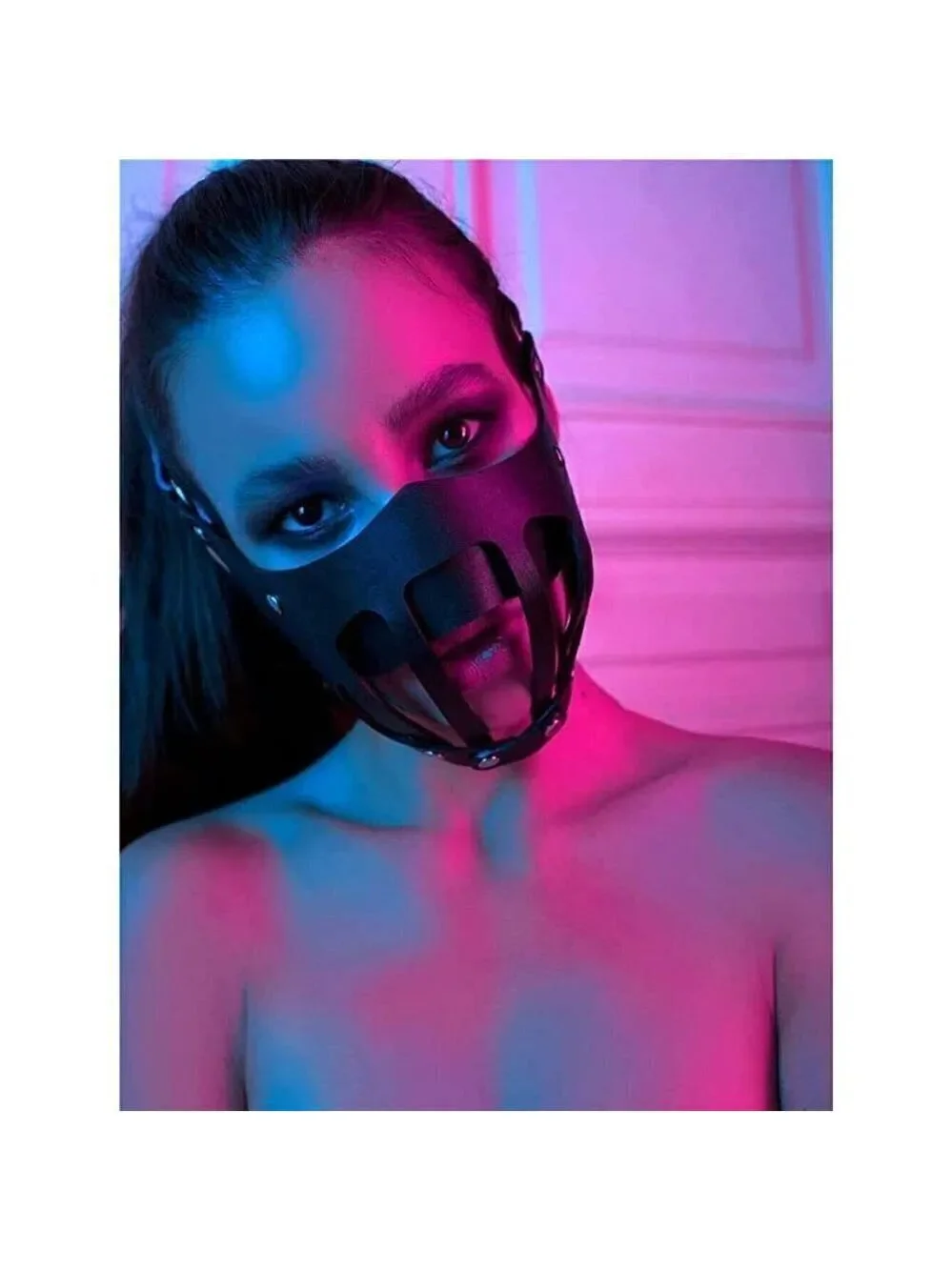 𝅺BLACK Leather Fetish Masquerade Face Mask Slave Bondage BDSM Costume Cosplay